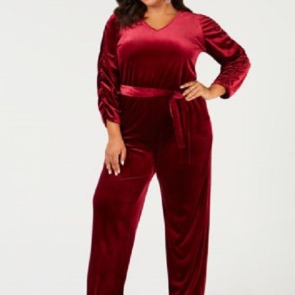 NY Collection Crushed Velvet Jumpsuit - Picture 2 of 8